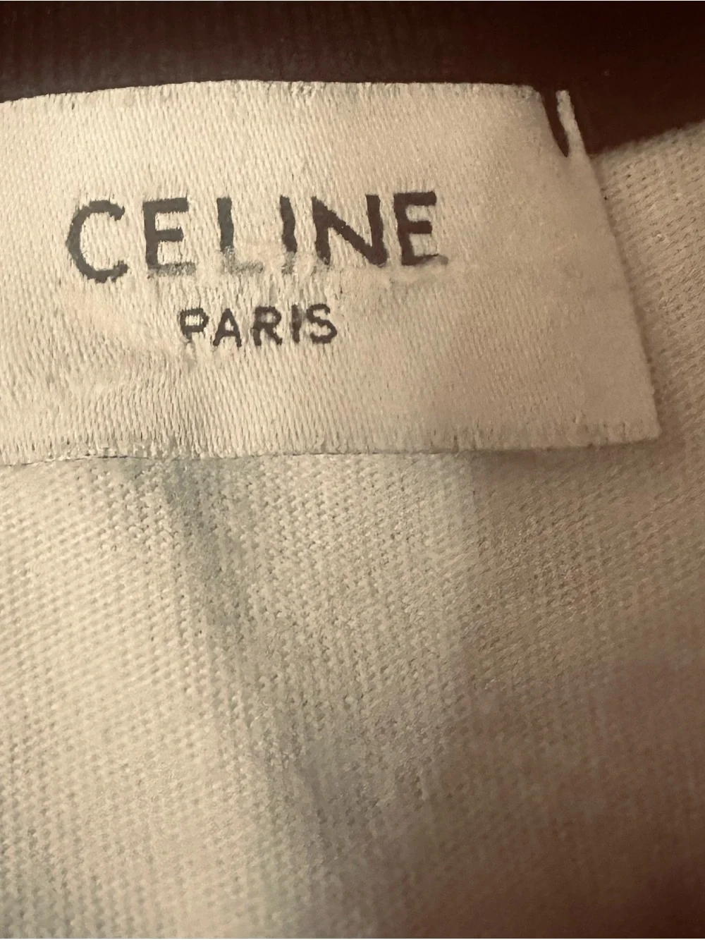 Celine White Short-Sleeve Tee with Black Logo Ringer